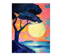 Artery8 Tree Silhouette By Sea Large Sunset Sun Seascape Living Room Extra Large XL Wall Art Poster Print