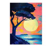 Artery8 Tree Silhouette By Sea Large Sunset Sun Seascape Living Room Large Wall Art Poster Print Thick Paper 18X24 Inch