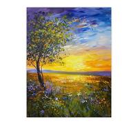 Artery8 Tree Wildflower Meadow at Sunset Oil Painting Living Room Unframed Wall Art Print Poster Home Decor Premium