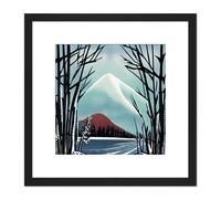 Artery8 Trees at Mount Fuji in Winter Snow Mountain Landscape Japan Style Painting Square Wooden Framed Wall Art Print Picture 8X8 Inch in Black Artery8 Black