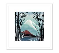 Artery8 Trees at Mount Fuji in Winter Snow Mountain Landscape Japan Style Painting Square Wooden Framed Wall Art Print Picture 8X8 Inch in White Artery8 White