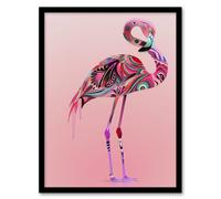 Artery8 Tribal Flamingo Artwork Pink Animal Bird Lover Living Room Artwork Framed Wall Art Print A4