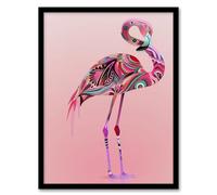 Tribal Flamingo Artwork Pink Animal Bird Lover Framed Art Print Artery8 Pink A4