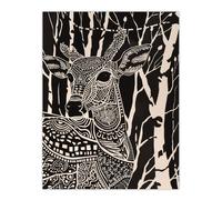 Artery8 Tribal Pattern Deer Black White Forest Landscape Wall Art Print | Size: W12" x H16" Artery8 Black W12" x H16"