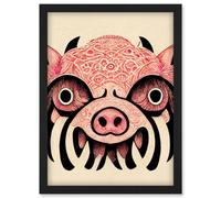 Tribal Pattern Pig Hog Mask Wild Boar Illustration Artwork Framed Wall Art Print A4 Artery8 Black One Size