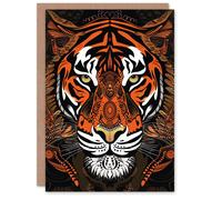 Artery8 Tribal Pattern Tiger Head Design Orange on Black Birthday Card Artery8 Orange
