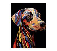 Artery8 Tribal Patterned Dog Colourful Pet Portrait Painting Extra Large XL Wall Art Poster Print