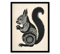 Artery8 Tribal Squirrel Artwork Black and White Nature Living Room Artwork Framed Wall Art Print 18X24 Inch