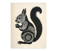 Artery8 Tribal Squirrel Artwork Black and White Nature Living Room Large Wall Art Poster Print Thick Paper 18X24 Inch