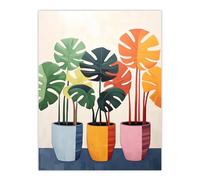 Artery8 Trio of Colourful Monstera Cheese Plant Pots Botanical Oil Painting Large Wall Art Poster Print Thick Paper 18X24 Inch