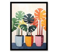 Artery8 Trio Of Colourful Monstera Cheese Plant Pots Botanical Oil Painting Wall Art Print - A4 Size