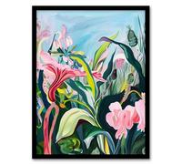 Artery8 Trippy Exotic Wildflower Garden Painting Tropical Living Room Artwork Framed Wall Art Print 18X24 Inch