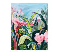 Artery8 Trippy Exotic Wildflower Garden Painting Tropical Wall Art Print in Green | Size: W12" x H16" Artery8 Green W12" x H16"