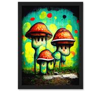 Artery8 Trippy Red Cap Mushroom Houses Street Art Graffiti Mural Artwork Framed Wall Art Print A4 in Black Artery8 Black