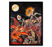 Artery8 Trippy Sunflowers at Sunset Design Psychedelic Framed Art Print in Orange | Size: A4 Artery8 Orange A4