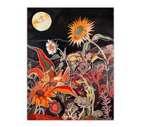 Trippy Sunflowers at Sunset Design Psychedelic Wall Art Print Artery8 Orange W18 inch x H24 inch