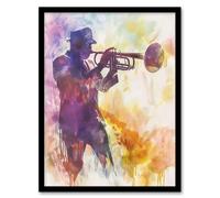 Artery8 Trombonist Playing Jazz Music Watercolour Musical Framed Art Print in Purple | Size: A4 Artery8 Purple A4