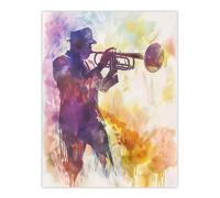Artery8 Trombonist Playing Jazz Music Watercolour Musical Living Room Large Wall Art Poster Print Thick Paper 18X24 Inch