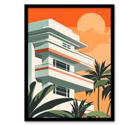 Artery8 Tropical Apartment at Sunset Palm Trees Modern Framed Art Print in Orange | Size: W12" x H16" Artery8 Orange W12" x H16"