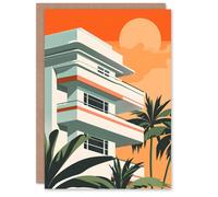 Artery8 Tropical Apartment at Sunset Palm Trees Modern Greeting Birthday Card Him Her All Blank