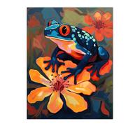 Artery8 Tropical Blue Frog On Orange Flower Striking Oil Painting Amazon Jungle Unframed Wall Art Print Poster Home Decor Premium | Size: W12" x H16" Artery8 Multicolor W12" x H16"