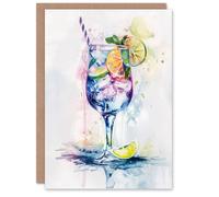 Artery8 Greeting Card Tropical Cocktail Drink Colourful Watercolour Blank For All Him Or Her Art Birthday Card