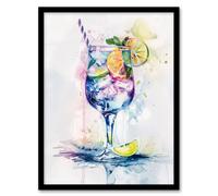 Artery8 Tropical Cocktail Drink Colourful Watercolour Framed Art Print in White | Size: W12" x H16" Artery8 White W12" x H16"