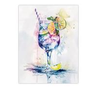 Tropical Cocktail Drink Colourful Watercolour Wall Art Print Artery8 White W18 inch x H24 inch