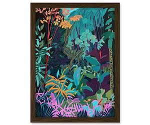 Artery8 Tropical Jungle Forest Vibrant Colour Illustration Artwork Framed A3 Wall Art Print