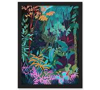 Artery8 Tropical Jungle Forest Vibrant Colour Illustration Artwork Framed Wall Art Print A4