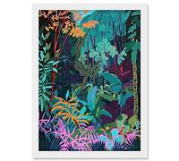 Artery8 Tropical Jungle Forest Vibrant Colour Illustration Artwork Framed Wall Art Print A4