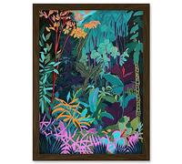 Artery8 Tropical Jungle Forest Vibrant Colour Illustration Artwork Framed Wall Art Print A4