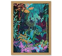 Artery8 Tropical Jungle Forest Vibrant Colour Illustration Artwork Framed Wall Art Print A4