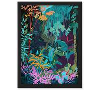 Artery8 Tropical Jungle Forest Vibrant Colour Illustration Artwork Framed Wall Art Print A4