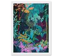 Tropical Jungle Forest Vibrant Colour Illustration Artwork Framed Wall Art Print A4 Artery8 White One Size