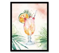 Artery8 Tropical Mai Tai Cocktail Modern Watercolour Framed Art Print | Size: W12" x H16" Artery8 Multicolor W12" x H16"