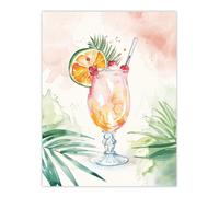 Artery8 Tropical Mai Tai Cocktail Modern Watercolour Wall Art Print | Size: W12" x H16" Artery8 Multicolor W12" x H16"