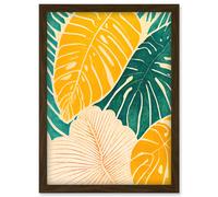 Artery8 Tropical Monstera Cheese Plant Leaf Boho Painting Artwork Framed Wall Art Print A4 in Brown Artery8 Brown