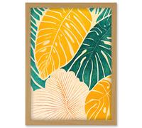 Artery8 Tropical Monstera Cheese Plant Leaf Boho Painting Artwork Framed Wall Art Print A4 in Light Oak Artery8 Light Oak