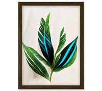 Wee Blue Coo Tropical Plant Feathery Leaves Green Turquoise Simple Botanical Illustration Artwork Framed Wall Art Print A4