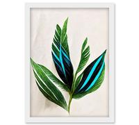 Wee Blue Coo Tropical Plant Feathery Leaves Green Turquoise Simple Botanical Illustration Artwork Framed Wall Art Print A4