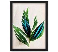 Artery8 Tropical Plant Feathery Leaves Green Turquoise Simple Botanical Illustration Wall Art Print - A4 Size