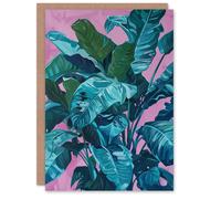 Artery8 Greeting Card Tropical Plant Lover Pink Teal Blue Painting Blank For Him Or Her Art Birthday Card