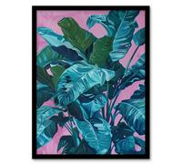 Tropical Plant Lover Pink Teal Blue Painting Framed Art Print Artery8 Multi A4