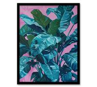 Tropical Plant Lover Pink Teal Blue Painting Framed Art Print Artery8 Multi A4