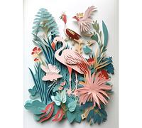 Artery8 Tropical Plants And Birds Multi-Dimensional Paper Kirigami Art Print Art Print Canvas Premium Wall Decor Poster Mural