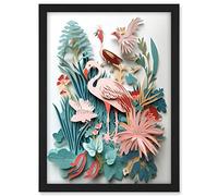 Artery8 Tropical Plants And Birds Multi-Dimensional Paper Kirigami Art Print Artwork Framed A3 Wall Art Print