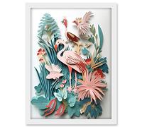 Artery8 Tropical Plants And Birds Multi-Dimensional Paper Kirigami Art Print Artwork Framed A3 Wall Art Print