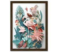 Artery8 Tropical Plants And Birds Multi-Dimensional Paper Kirigami Art Print Artwork Framed A3 Wall Art Print