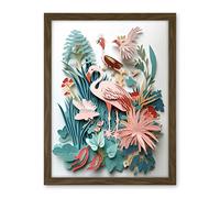 Artery8 Tropical Plants And Birds Multi-Dimensional Paper Kirigami Art Print Artwork Framed Wall Art Print 18X24 Inch